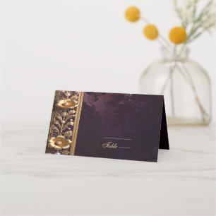 Goldenes Blumenschmuck Namensschild mit Perlen Platzkarte