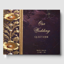 Goldenes Blumenschmuck-Ornament mit Perlen Gästebu Gästebuch