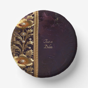 Goldenes Blumenschmuck-Ornament mit Perlen-Papier- Pappteller