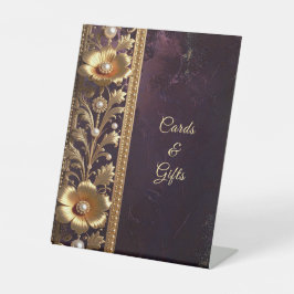 Goldenes Blumenschmuck-Tischschild mit Perlen Sockelschild