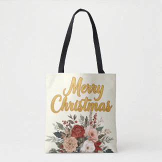 Goldenes Blumenstrauß Frohe Weihnachten Bouquet Tasche