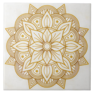 Goldenes Blumensymbol Kunst Quadrat Fliese