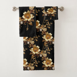 Goldenes Blumenverziertes Handtuchset Badhandtuch Set