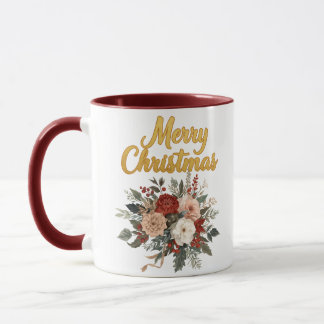 Goldenes Blumiges Frohe Weihnachten Bouquet Tasse