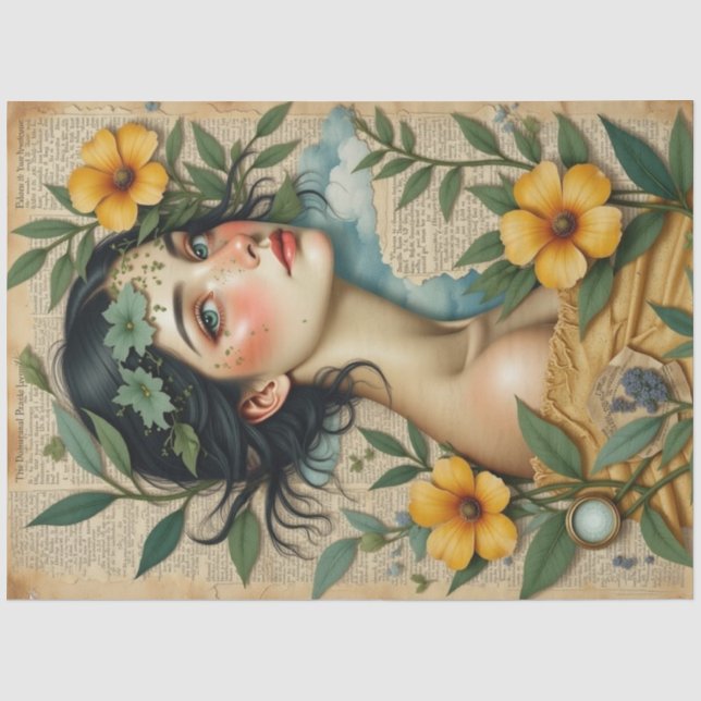 Goldenes Blut - Frauen mit gelben Blumen Deko Seidenpapier (Vorderseite)