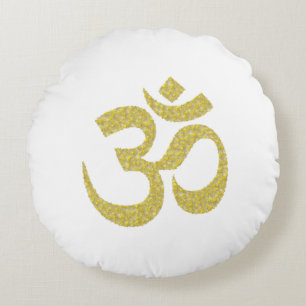 Goldenes buddhistisches Symbol OM für weißes Rundes Kissen