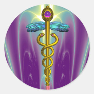GOLDENES CADUCEUS medizinisches Runder Aufkleber