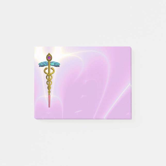 GOLDENES CADUCEUS-SYMBOL-MONOGRAMM Rosa Post-it Klebezettel (Vorderseite)