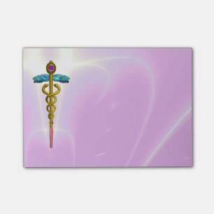 GOLDENES CADUCEUS-SYMBOL-MONOGRAMM Rosa Post-it Klebezettel