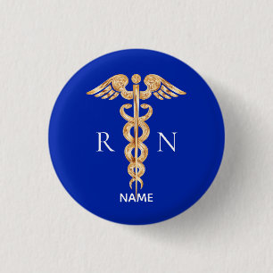 Goldenes Caduceus-Symbol und Monogramm der eingetr Button