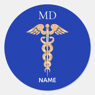 Goldenes Caduceus-Symbol und Monogramm für Ärzte Runder Aufkleber