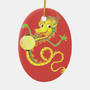 Goldenes chinesisches Drachenornament Keramikornament