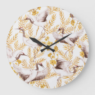Goldenes chinesisches Stil, Wasserfarbe Sakura-Mus Große Wanduhr