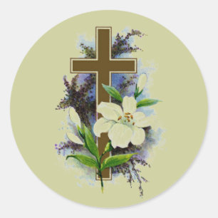 Goldenes christliches Kreuz Runder Aufkleber