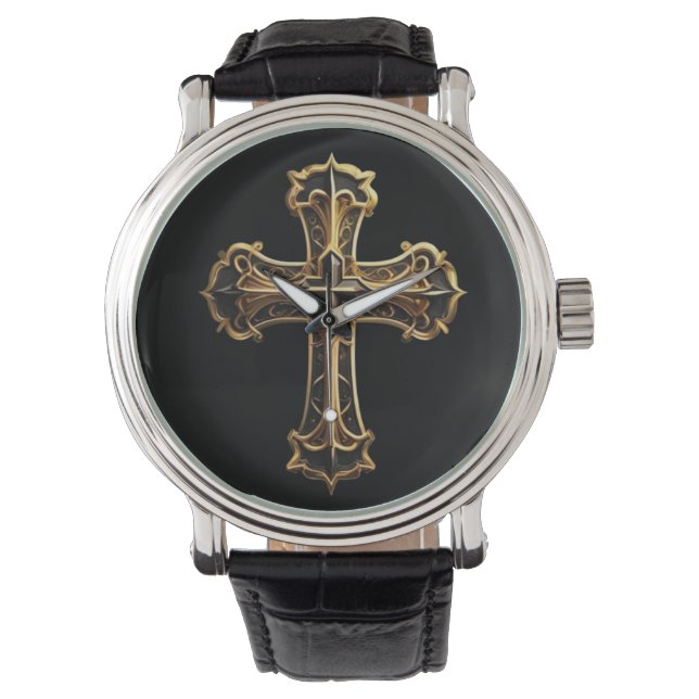 Goldenes Christus-Kreuz 2 Armbanduhr (Vorderseite)