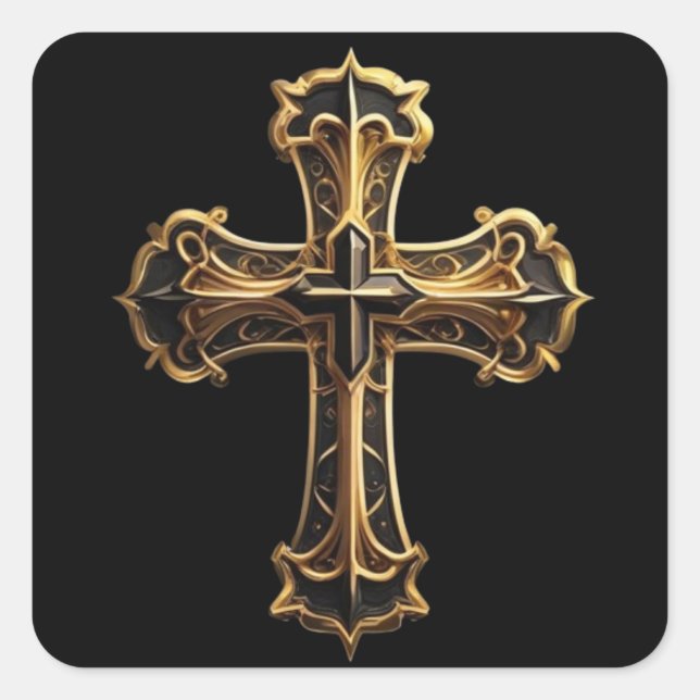 Goldenes Christus-Kreuz 2 Quadratischer Aufkleber (Vorderseite)