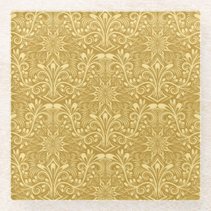 Goldenes Damast Barock Blumenmuster Glasuntersetzer