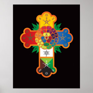 Goldenes Dämmerungs-Rosen-Kreuz Lamen Poster
