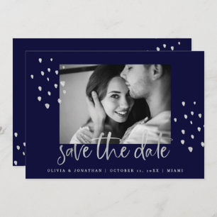 Goldenes Datum   Silver Script on Navy with Foto Save The Date