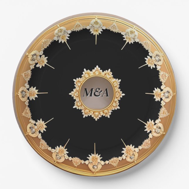 Goldenes Dekor Blumenreath Pappteller (Vorderseite)