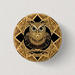 Goldenes dekoratives Eulen-Mandala-Design Button