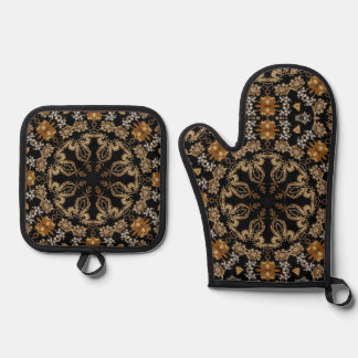 Goldenes dekoratives Ofenhandschuh- und Topflappen Ofenhandschuh & Topflappen-Set
