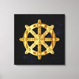 Goldenes Dharma Rad-Buddhismus-und Leinwanddruck