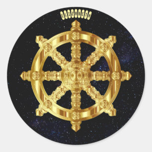 Goldenes Dharma Rad-Buddhismus-und Runder Aufkleber