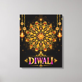 Goldenes Diwali-Mandala-Rangoli-Fest der Lichter Leinwanddruck