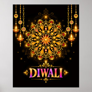 Goldenes Diwali-Mandala-Rangoli-Fest der Lichter Poster