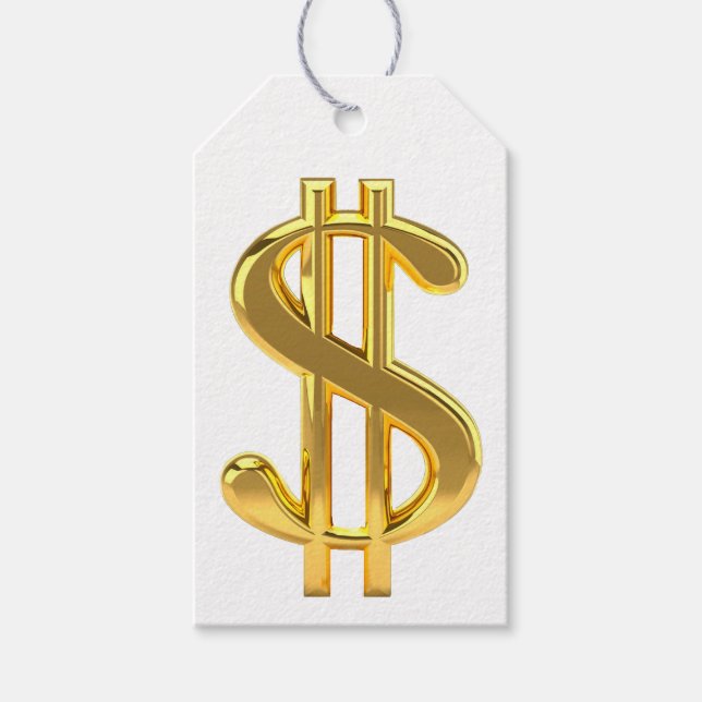 Goldenes Dollarzeichen auf weißem Geschenk Geschenkanhänger (Vorderseite)