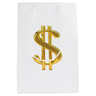 Goldenes Dollarzeichen auf weißer Geschenktasche Mittlere Geschenktüte