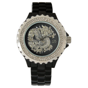 Goldenes Drache-Logo addieren das elegante Armbanduhr