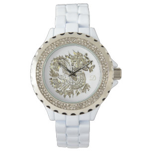 Goldenes Drache-Logo addieren das elegante Armbanduhr