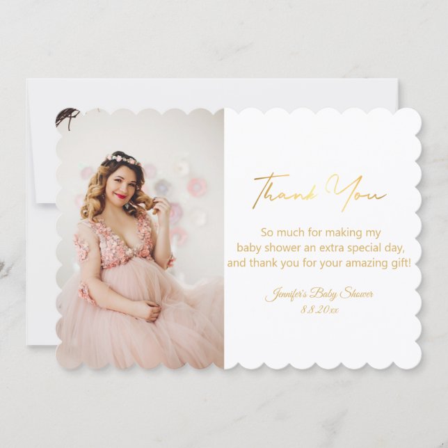 goldenes Drehbuch danke Baby Dusche Foto Chic Mitteilungskarte (Vorderseite)