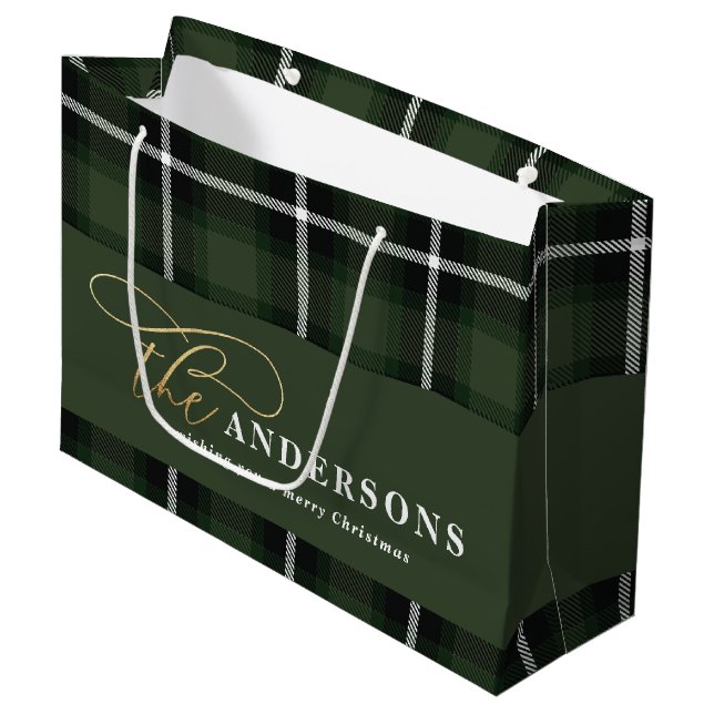 Goldenes Drehbuch kariert tartan rustikale Weihnac Große Geschenktüte (Vorderseite Schrägansicht)