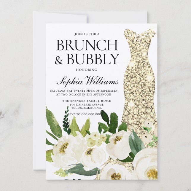 Goldenes Dress Brunch & Bubbly Brautparty Einladung (Vorderseite)