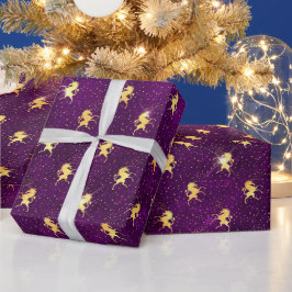 Goldenes Einhorn-Gitternetz auf Tiefpurpur Geschenkpapier