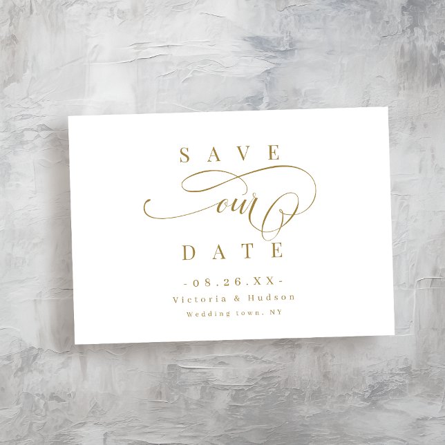 Goldenes, elegantes Romantik-Drehbuch Save the Dat Date (Gold simple elegant romantic script save the date)