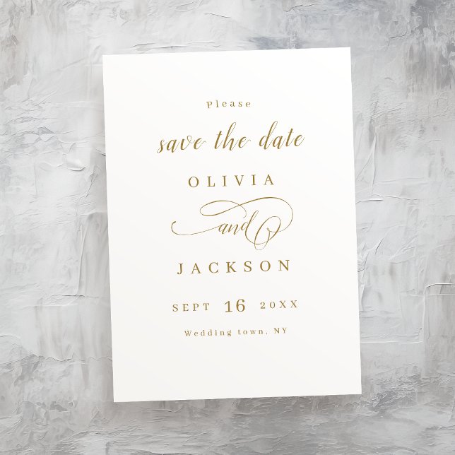 Goldenes, elegantes Romantik-Drehbuch Save the Dat Date (Gold simple elegant romantic script save the date)
