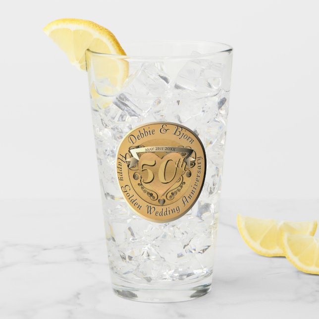 Goldenes Emblem für die 50. Hochzeit Glas (Vorderseite Ice)