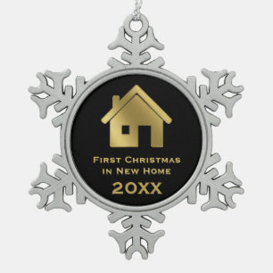 Goldenes erstes Weihnachten im neuen Zuhause 20XX Schneeflocken Zinn-Ornament
