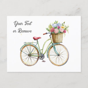 Goldenes Fahrrad mit Blumenkorb Vintage Feiertagspostkarte