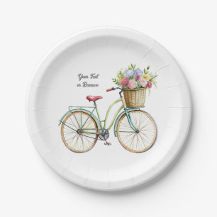 Goldenes Fahrrad mit Blumenkorb Vintage Pappteller