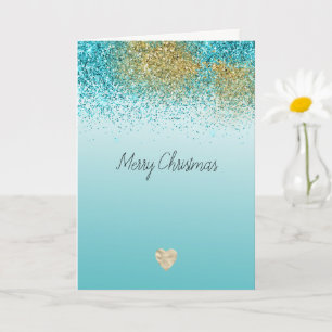 Goldenes falsches Glitter Aqua Herz Weihnachten Karte