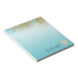 Goldenes falsches Glitter Aqua Ombre Herz Notizblock
