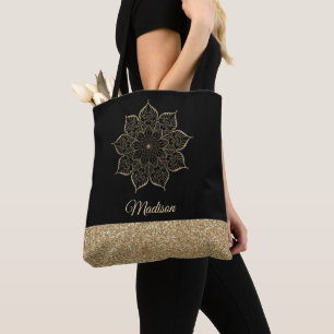 Goldenes falsches Glitter-Mandala auf editierbarem Tasche