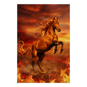 Goldenes Feuerhengst – Kraftvoller Fantasy-Poster Poster