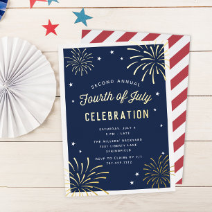 Goldenes Feuerwerk Amerikanische Unabhängigkeitsta Folieneinladung