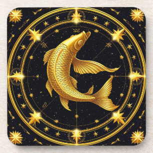 Goldenes Fische-Sternzeichen-Symbol umgeben von St Getränkeuntersetzer